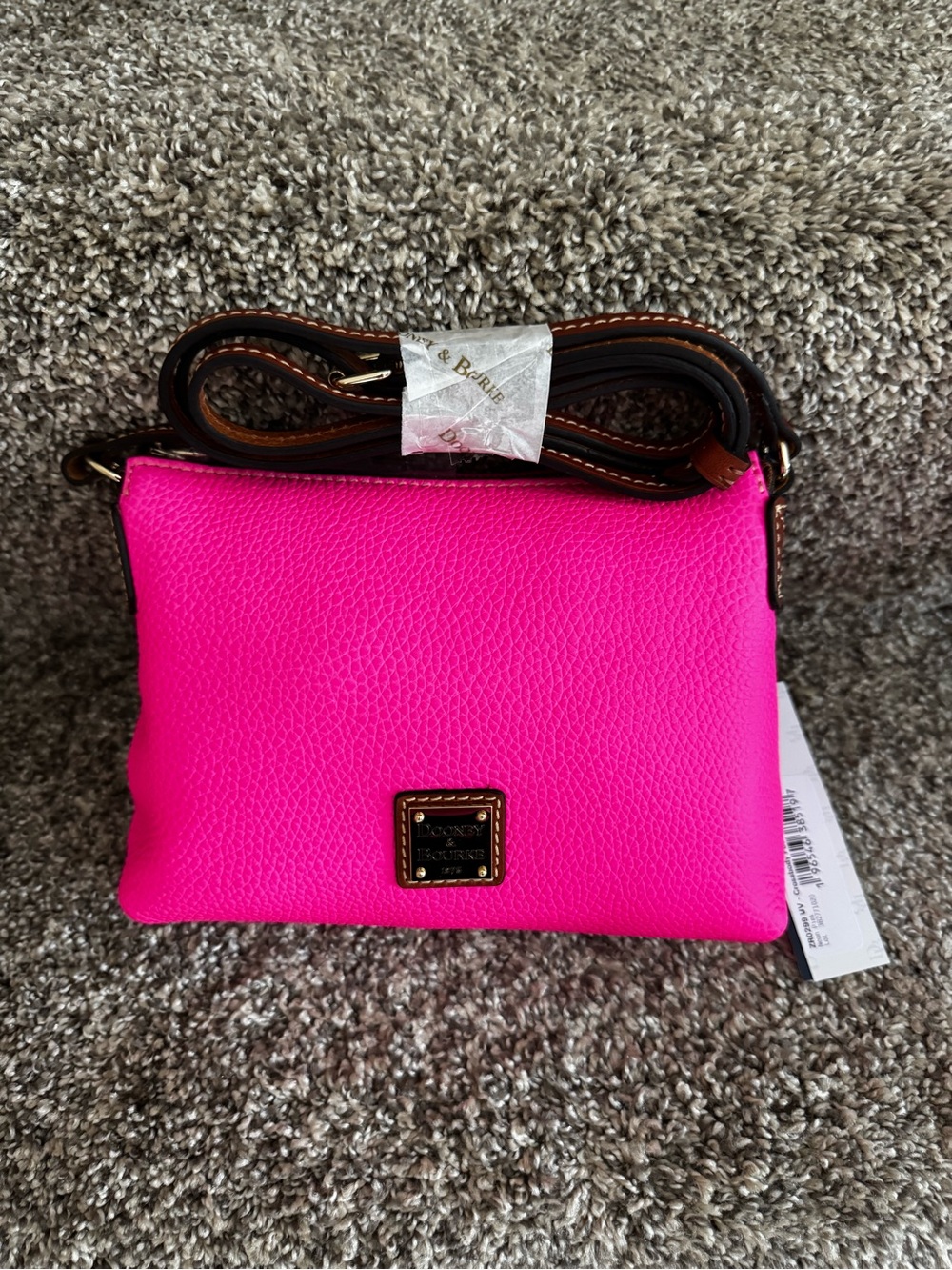 Dooney & Bourke Hot Pink Pebble Leather Crossbody with Brown Strap NWT